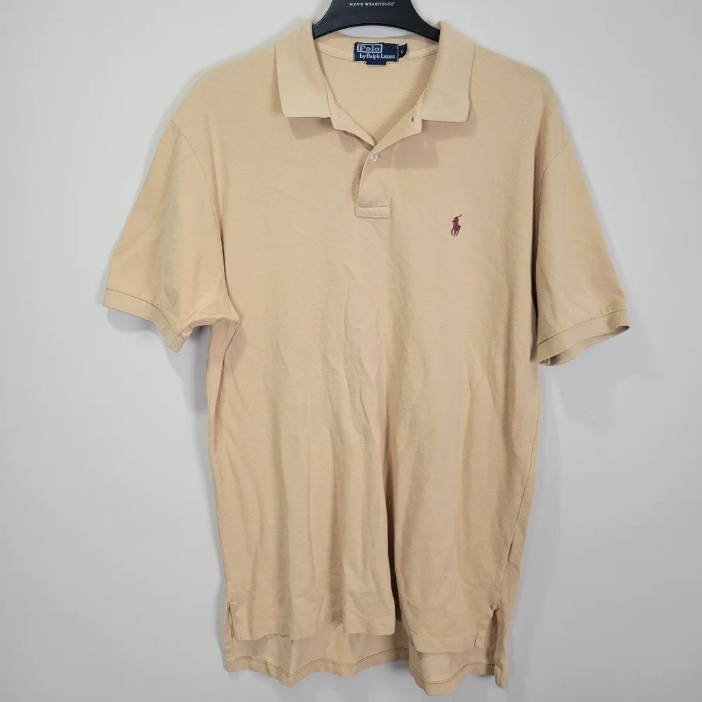 Ralph Lauren Polo Tan Short Sleeve Shirt Pony Logo Men's Large